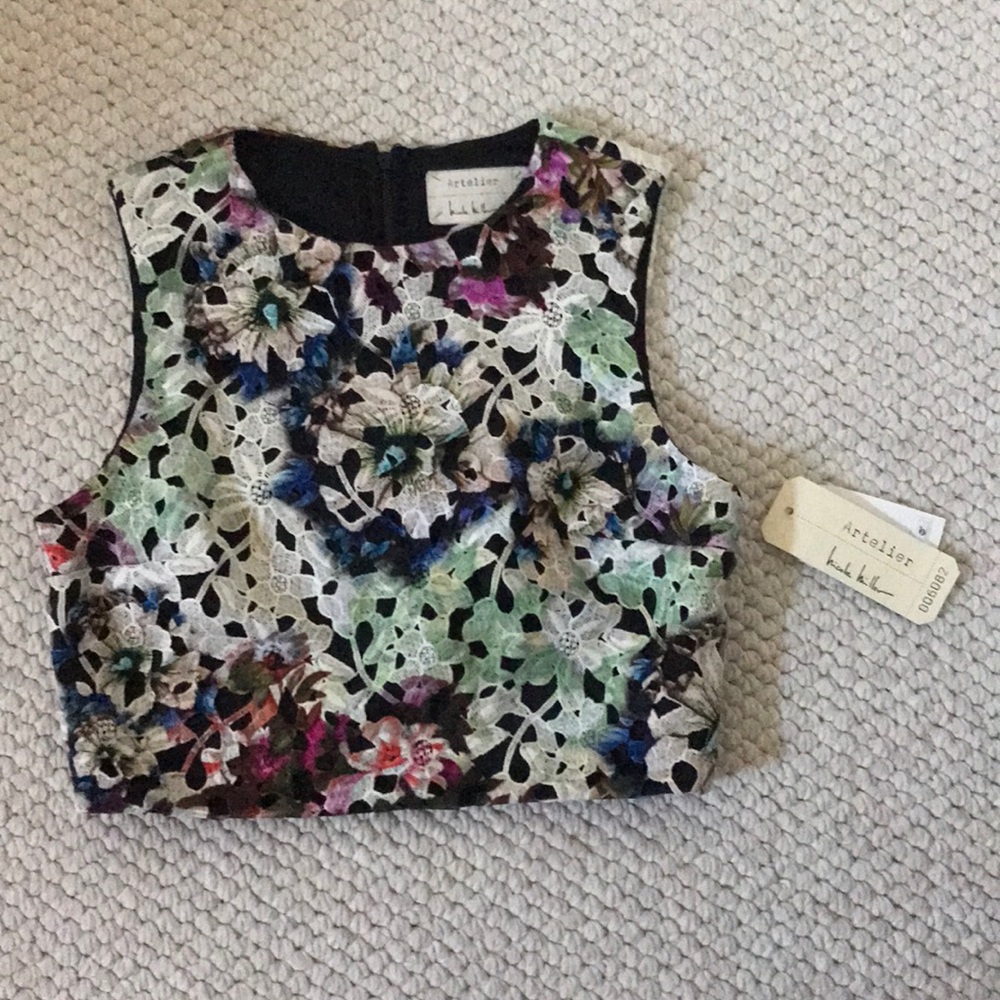 Nicole Miller Artelier Lace Multi-colored crop top